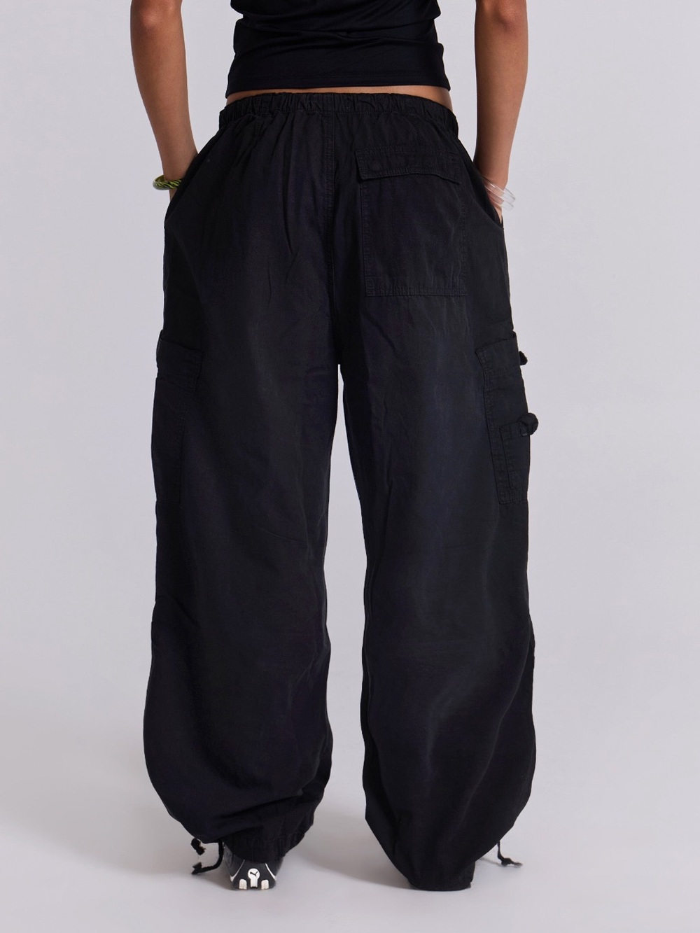 Jaded London Black Wide Leg Cargo Pants